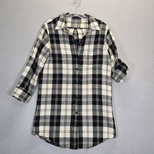 Theory Shirt Womens Black White Plaid Button Up 3/4 Sleeve Size 6